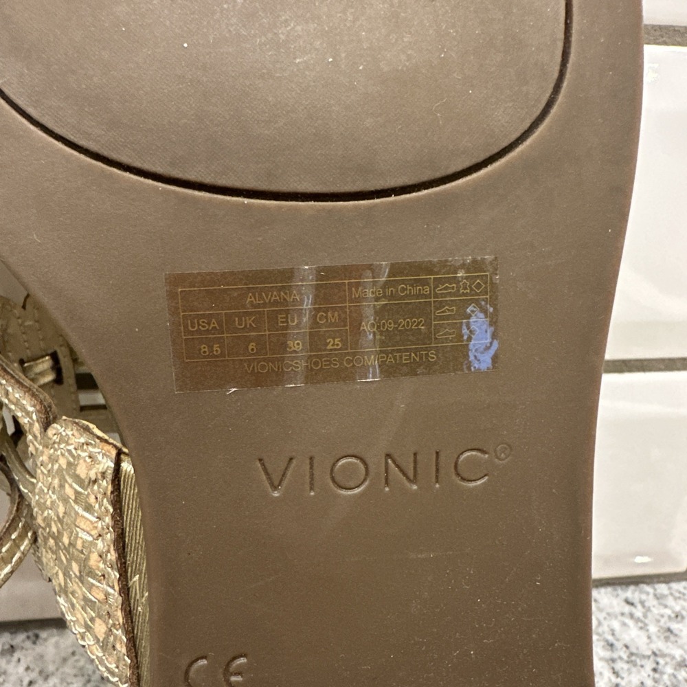 Vionic Alvana Gold Leather Thong Flat‎ Sandals Women's 8.5 Comfort Arch Support - Picture 7 of 7